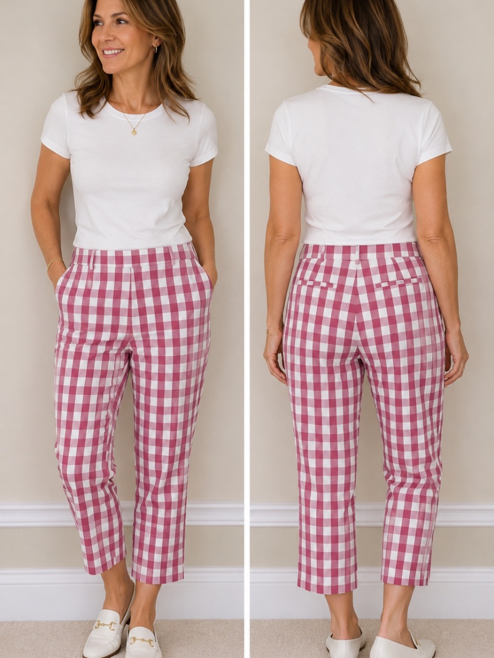 Time and Tru Pink and White Gingham Capris